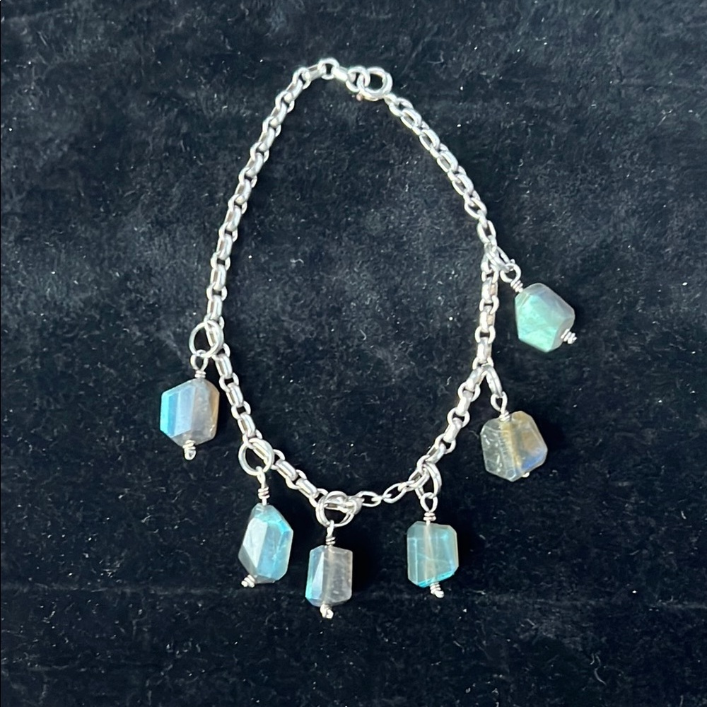 Sterling Silver Charm Bracelet with Laborite Gemstones